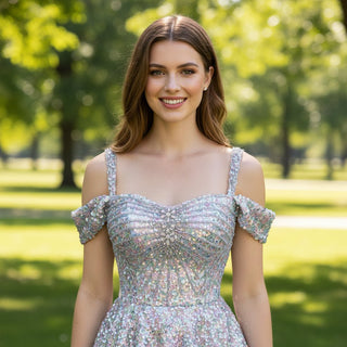 Off Shoulder Sparkly Sequin Formal Dress Prom Party Gown - Rosymae