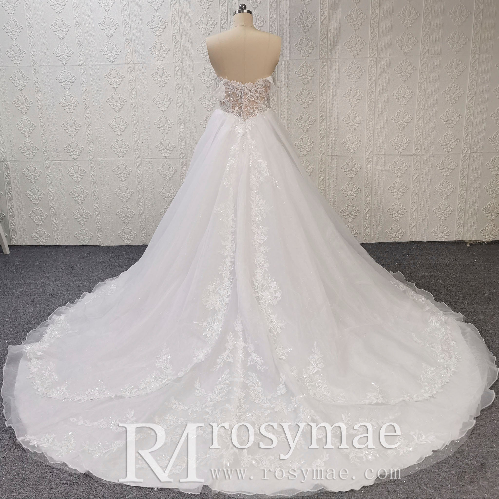 Off Shoulder Sparkly Tulle Ballgown A-Line Wedding Dresses - Rosymae