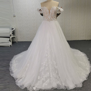 Off Shoulder Sparkly Tulle Ballgown A-Line Wedding Dresses - Rosymae