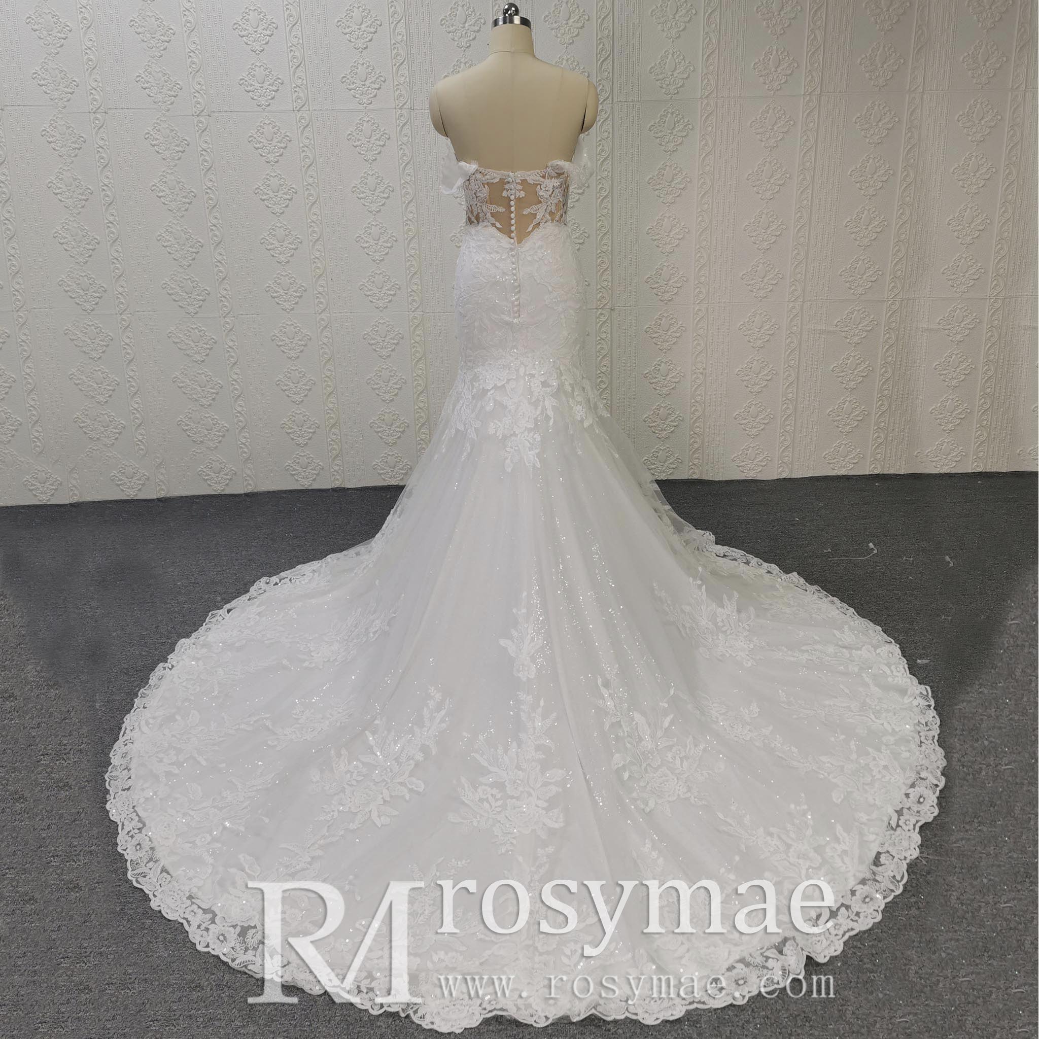 Off Shoulder Sweetheart Lace Trumpet Mermaid Wedding Dresses - Rosymae