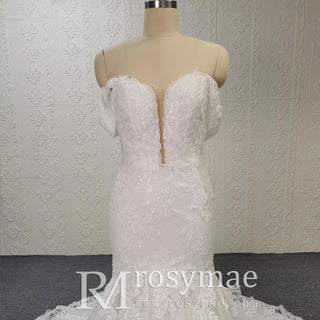 Off Shoulder Sweetheart Lace Trumpet Mermaid Wedding Dresses - Rosymae