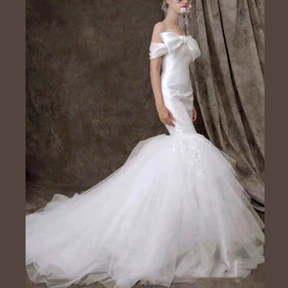 Off Shoulder Bowknot Trumpet Bridal Gowns Wedding Dresses