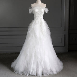 A-line Off Shoulder Wedding Dresses With Multi Level Tulle