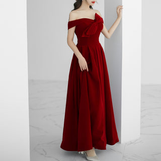Tea Length Crimson Velvet Formal Dresses & Evening Party Gowns