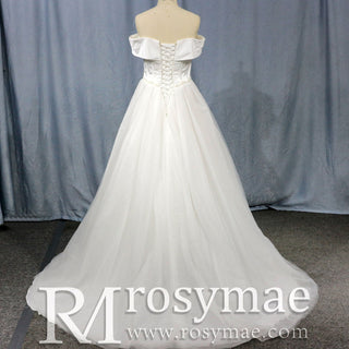 Off-The-Shoulder A-Line Ruched Country Wedding Dress - Rosymae