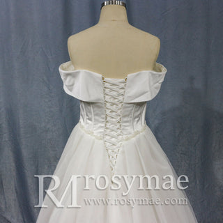 Off-The-Shoulder A-Line Ruched Country Wedding Dress - Rosymae