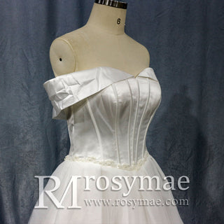 Off-The-Shoulder A-Line Ruched Country Wedding Dress - Rosymae