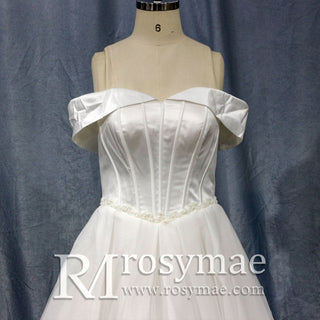 Off-The-Shoulder A-Line Ruched Country Wedding Dress - Rosymae