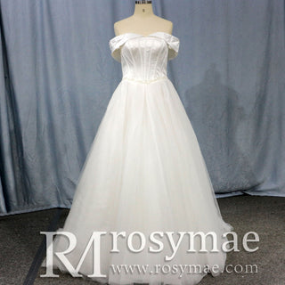 Off-The-Shoulder A-Line Ruched Country Wedding Dress - Rosymae