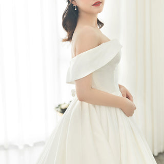 Simple Satin Off the Shoulder Plus Size Wedding Dress for Women