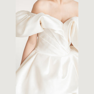Off the Shoulder Satin A-Line Wedding Dress with Ruffle