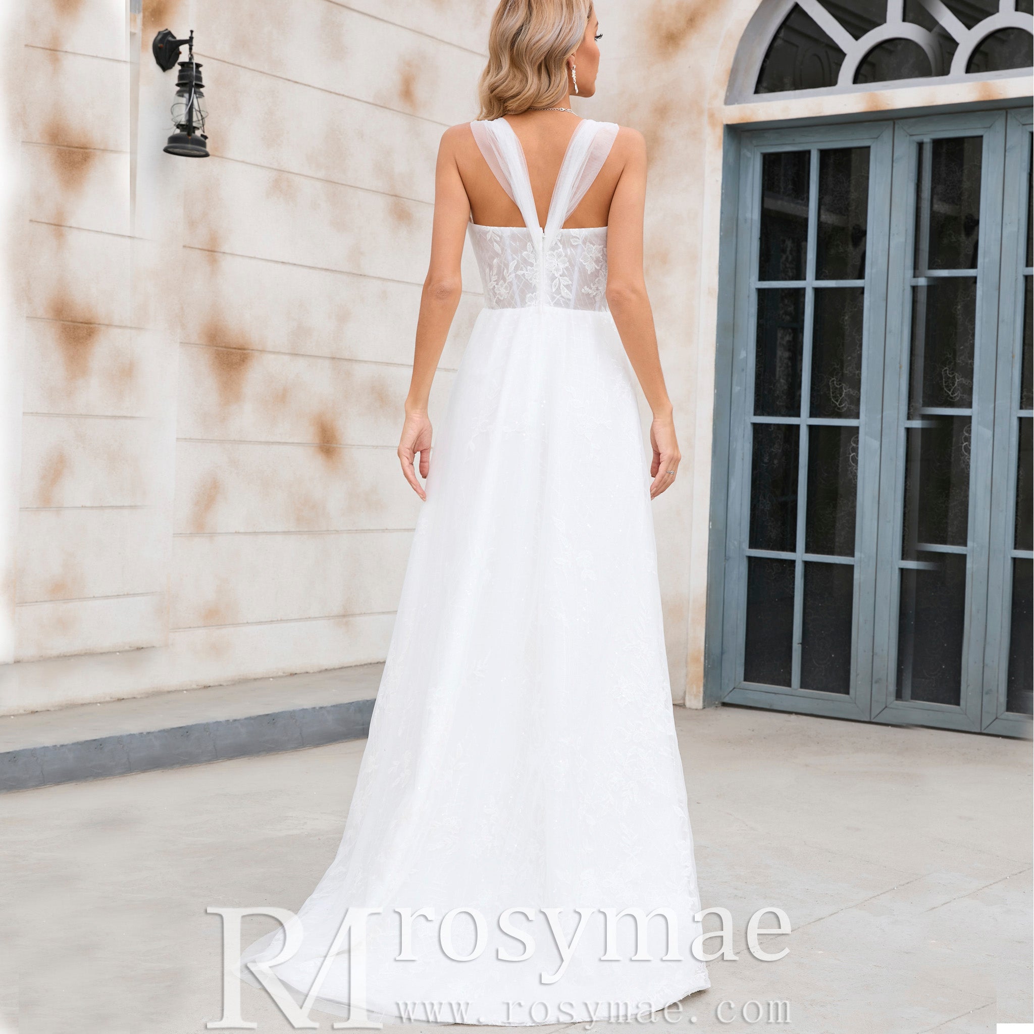 A-line Tulle and Lace Wedding Dress with Off the Shoulder Strappy White / 16W A-line Tulle and Lace Wedding Dress with Off the Shoulder Strappy White / 16W