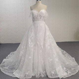 Convertible Off Shoulder Sweetheart Sparkly Ballgown Wedding Dress