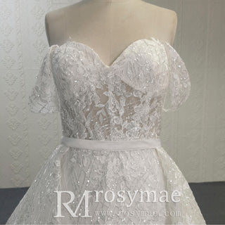 Convertible Off Shoulder Sweetheart Sparkly Ballgown Wedding Dress