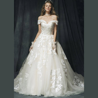 Off-the-shoulder Wedding Dress Puffy Tulle Ball Gown Bridal Dress