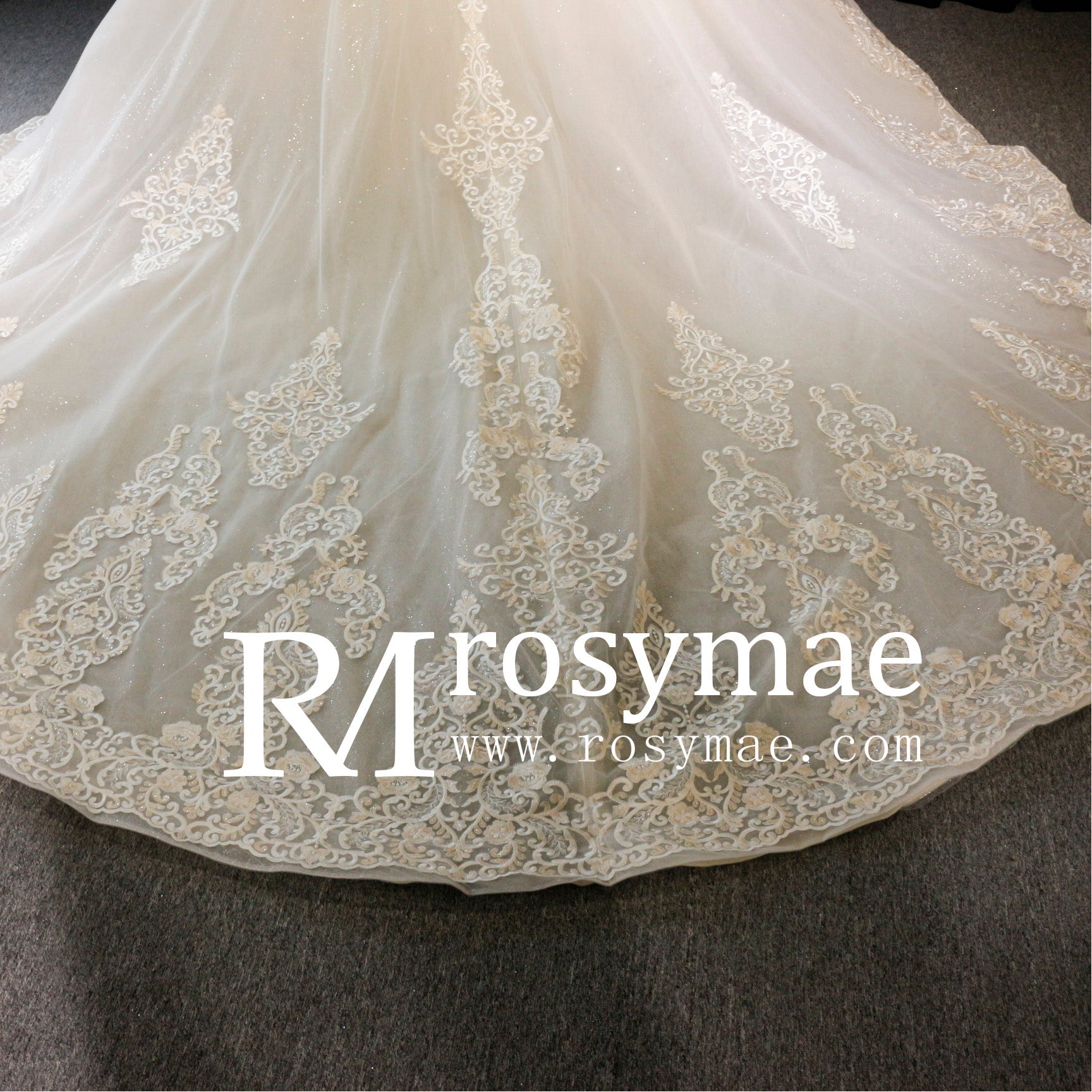 Off the Shoulder Ballgown Wedding Dress with Lace Appliqued - Rosymae
