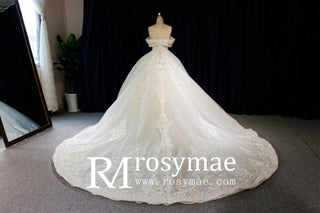 Off the Shoulder Ballgown Wedding Dress with Lace Appliqued - Rosymae