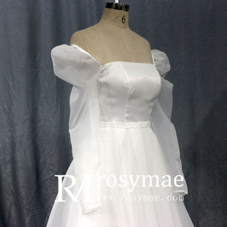 Off-The-Shoulder Long Lantern Sleeve Tulle Wedding Dress - Rosymae