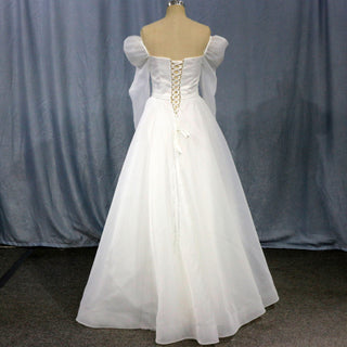 Off-The-Shoulder Long Lantern Sleeve Tulle Wedding Dress - Rosymae