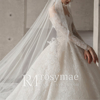 A-Line Off-the-Shoulder Long Sleeves Lace Wedding Dresses