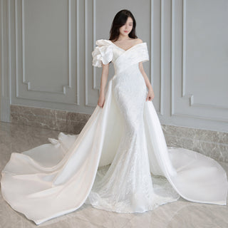 Mermaid Wedding Dress With Detachable Train in Off the Shoulder