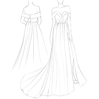 Off the Shoulder Pleated Bodice A-line Wedding Dress with V-Neck and Slit - Rosymae