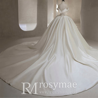 Off the Shoulder Satin Wedding Dresses Ball Gown with Sleeves