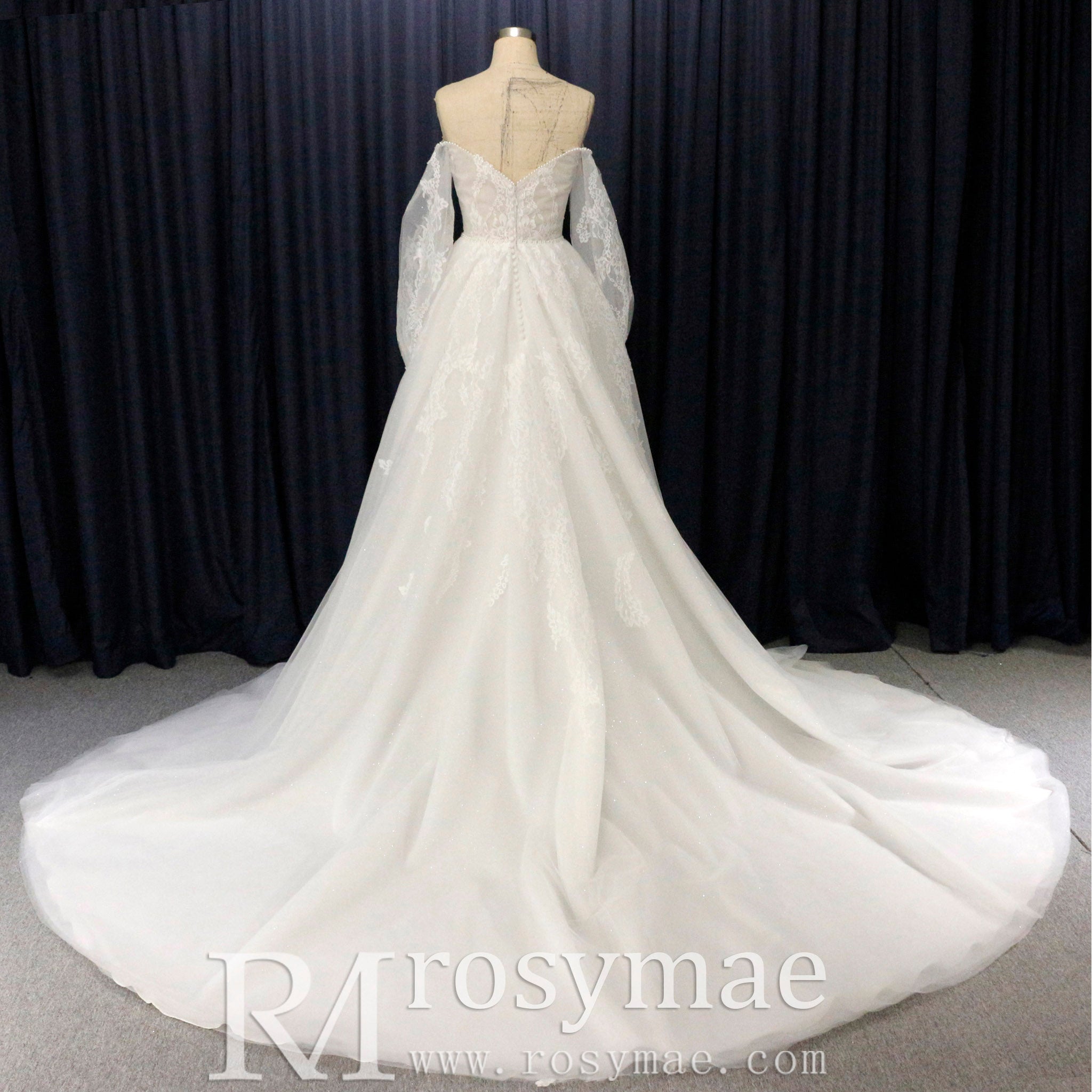 Off The Shoulder Puffy Long Sleeve Wedding Dress Bridal Gown - Rosymae