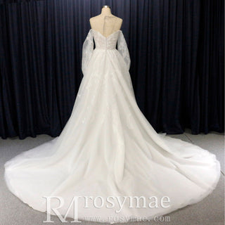 Off The Shoulder Puffy Long Sleeve Wedding Dress Bridal Gown - Rosymae