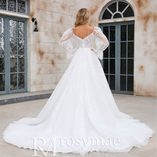 Off The Shoulder Puffy Long Sleeve Wedding Dress Bridal Gown - Rosymae