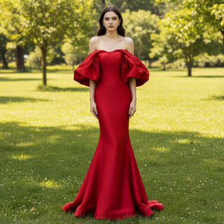 Off the Shoulder Red Mermaid Wedding Dress for Bride - Rosymae