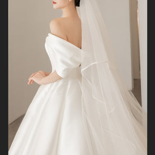 Off the Shoulder Satin A-line Ballgown Bridal Wedding Dress