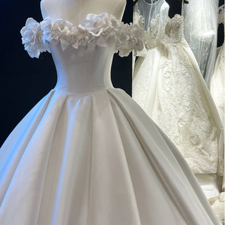 Convertible Neckline Plain Satin Wedding Dress A-line Bridal Gown