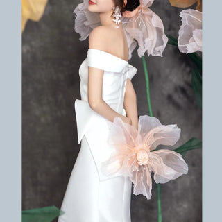 Simple Sleek Satin Mermaid Wedding Dress with Off the Shoulder