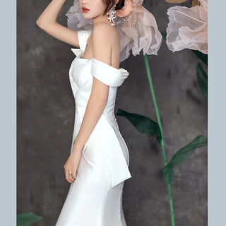 Simple Sleek Satin Mermaid Wedding Dress with Off the Shoulder