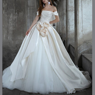 Tulle Off-Shoulder Ball Gowns Wedding Dresses Tulle And Satin