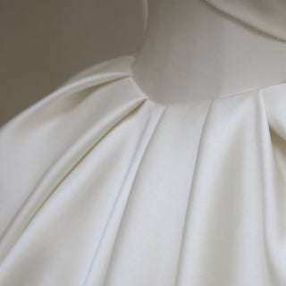Off the Shoulder Satin Wedding Dresses Ball Gown with Sleeves - Rosymae