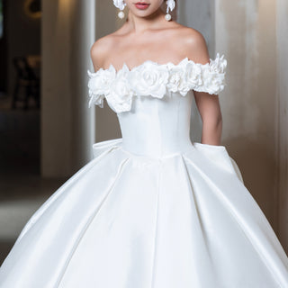 Convertible Neckline Plain Satin Wedding Dress A-line Bridal Gown