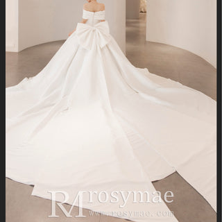 Off the Shoulder Satin Ball Gown Wedding Dress with Ruched