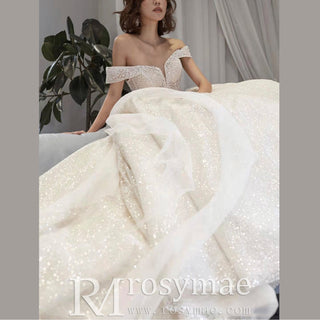 Off-Shoulder Wedding Dresses and Bridal Gowns with Sequined