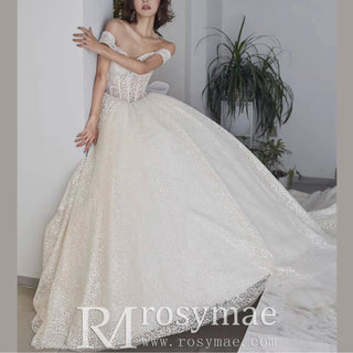 Off-Shoulder Wedding Dresses and Bridal Gowns with Sequined