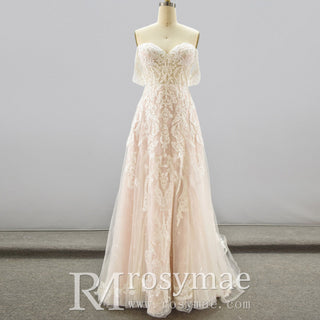 Off the Shoulder Sweetheart A-Line Wedding Dress for Bride - Rosymae