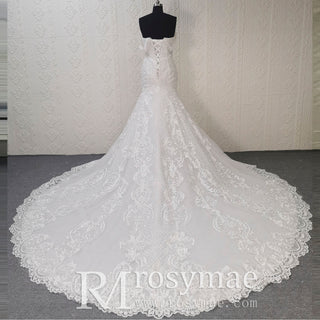 Off the Shoulder Sweetheart Trumpet Lace Wedding Dress - Rosymae