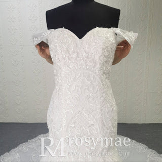 Off the Shoulder Sweetheart Trumpet Lace Wedding Dress - Rosymae