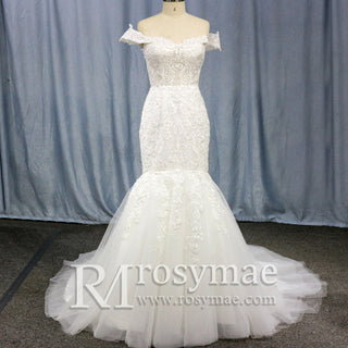 Off the Shoulder Trumpet Wedding Dresses Corset Back - Rosymae