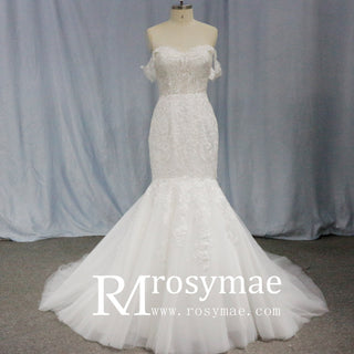 Off the Shoulder Trumpet Wedding Dresses Corset Back - Rosymae