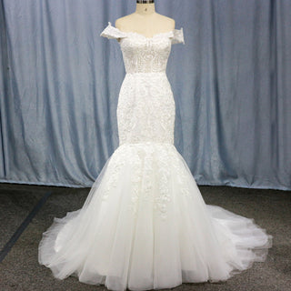 Off the Shoulder Trumpet Wedding Dresses Corset Back - Rosymae
