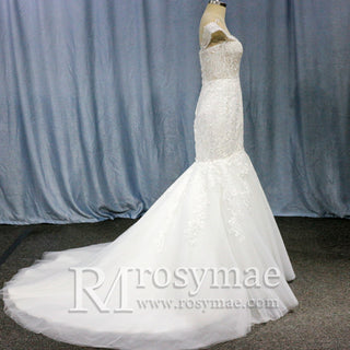 Off the Shoulder Trumpet Wedding Dresses Corset Back - Rosymae
