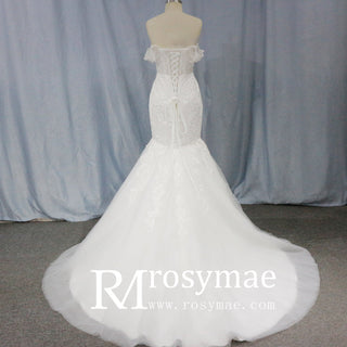 Off the Shoulder Trumpet Wedding Dresses Corset Back - Rosymae