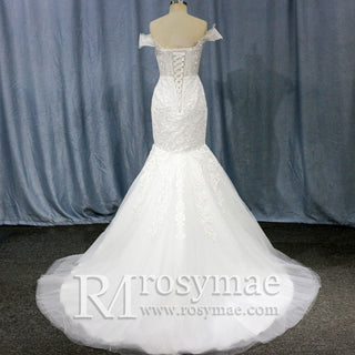 Off the Shoulder Trumpet Wedding Dresses Corset Back - Rosymae